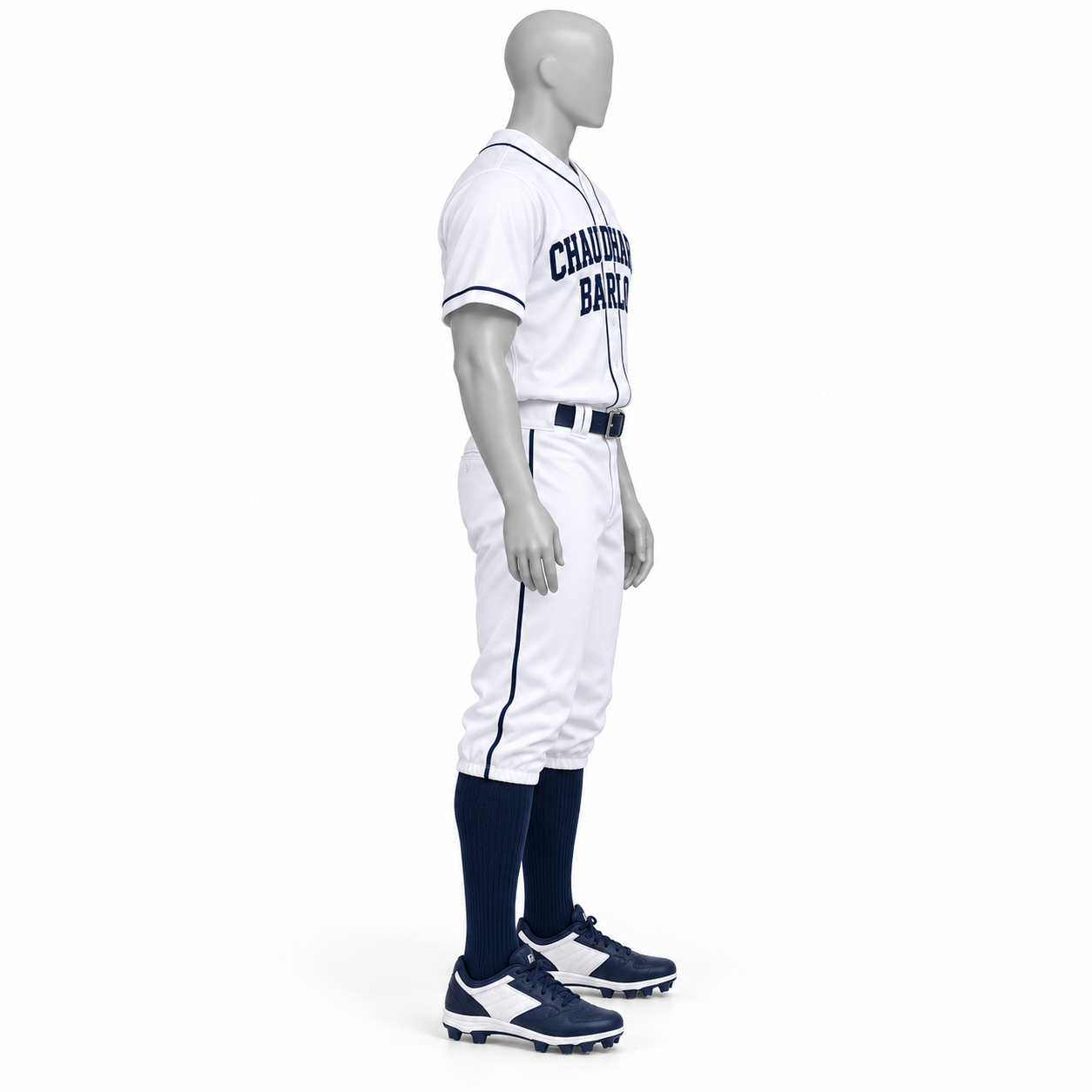 Custom White & Navy Baseball Uniform with Knicker Pants – Chaudhary Barlo image 2