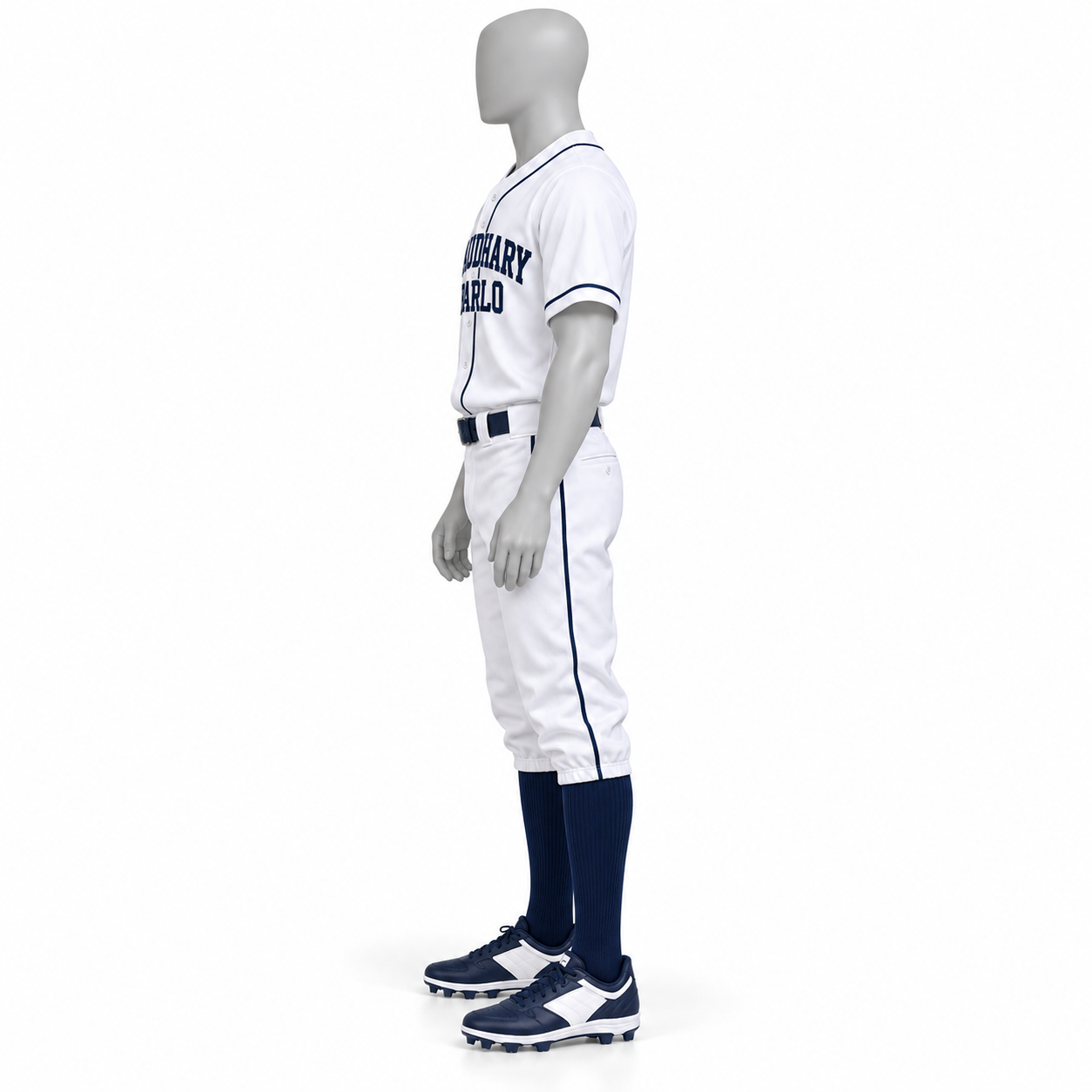 Custom White & Navy Baseball Uniform with Knicker Pants – Chaudhary Barlo image 3