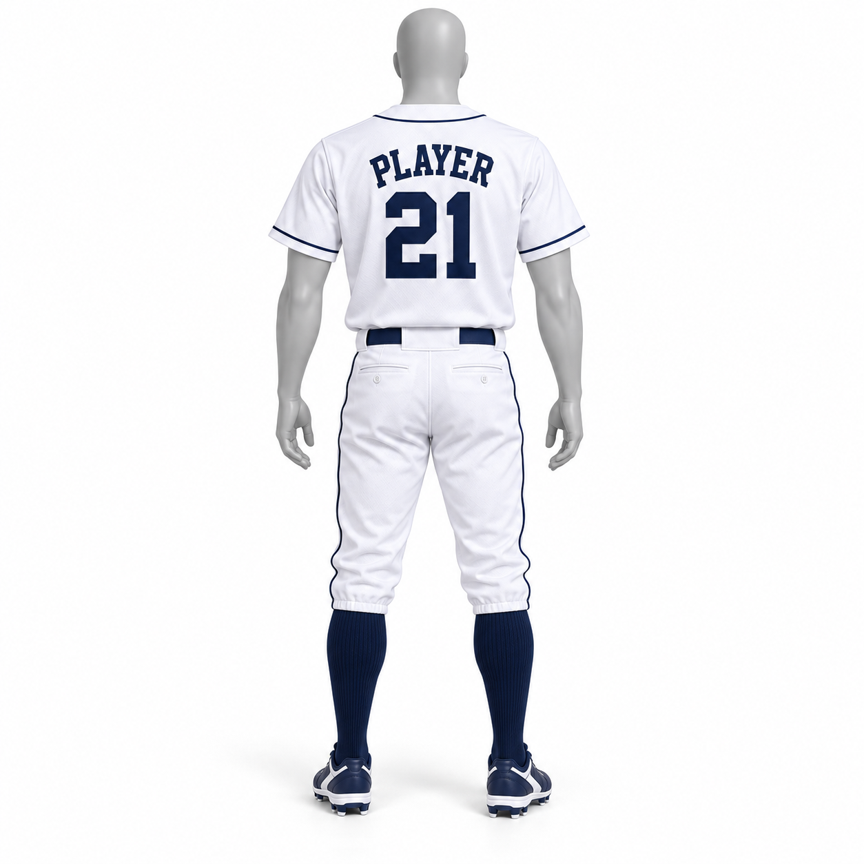 Custom White & Navy Baseball Uniform with Knicker Pants – Chaudhary Barlo image 4