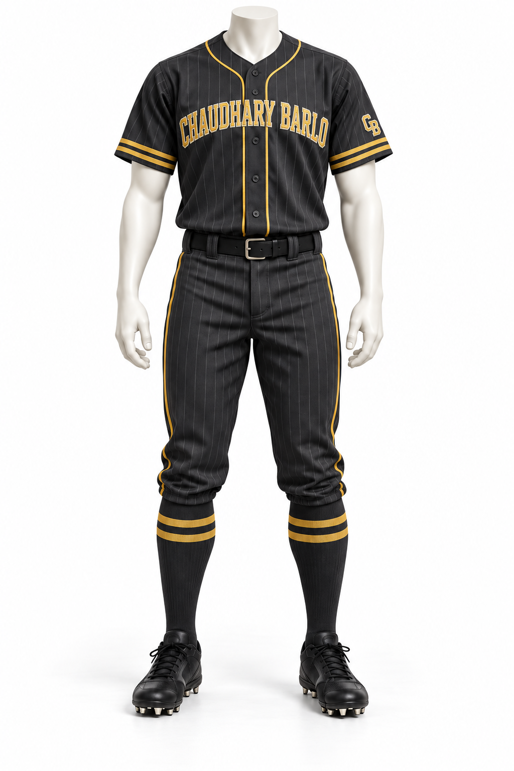 Custom Charcoal & Gold Embroidered Baseball Uniform with Knicker Pants – Chaudhary Barlo