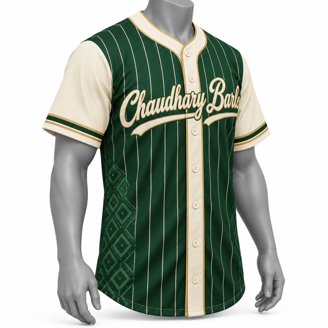 Custom Forest Green & Cream Full-Button Baseball Jersey – Chaudhary Barlo