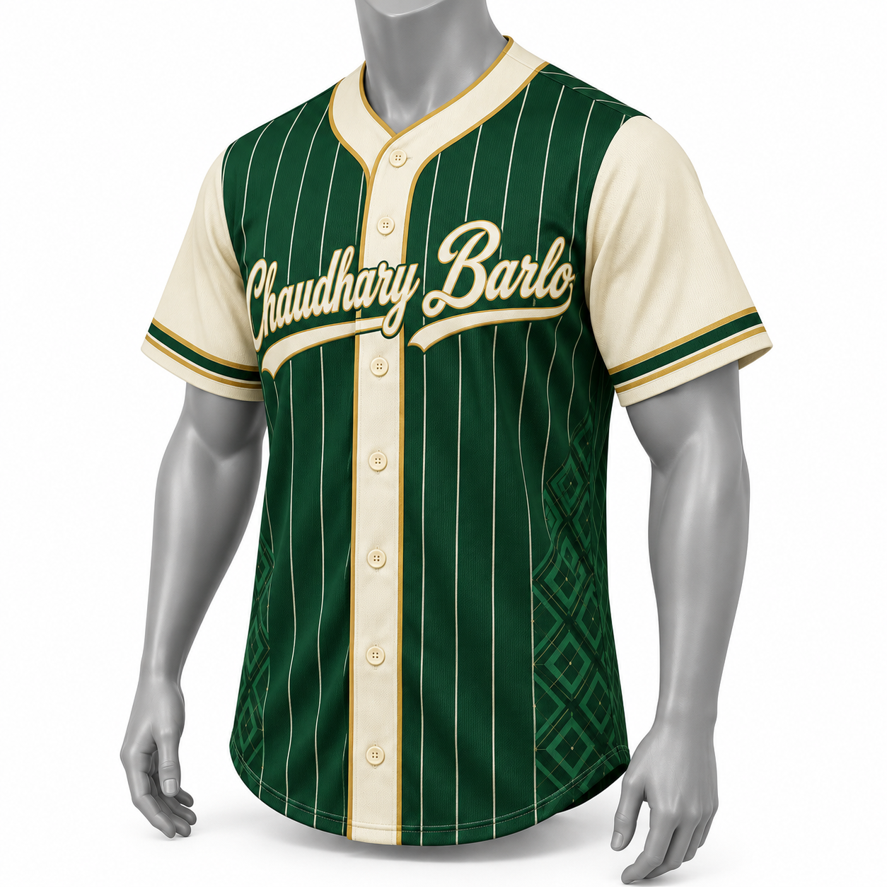 Custom Forest Green & Cream Full-Button Baseball Jersey – Chaudhary Barlo image 2
