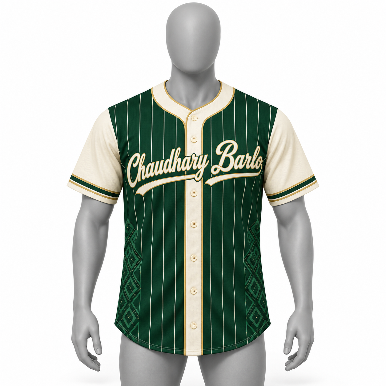 Custom Forest Green & Cream Full-Button Baseball Jersey – Chaudhary Barlo image 4