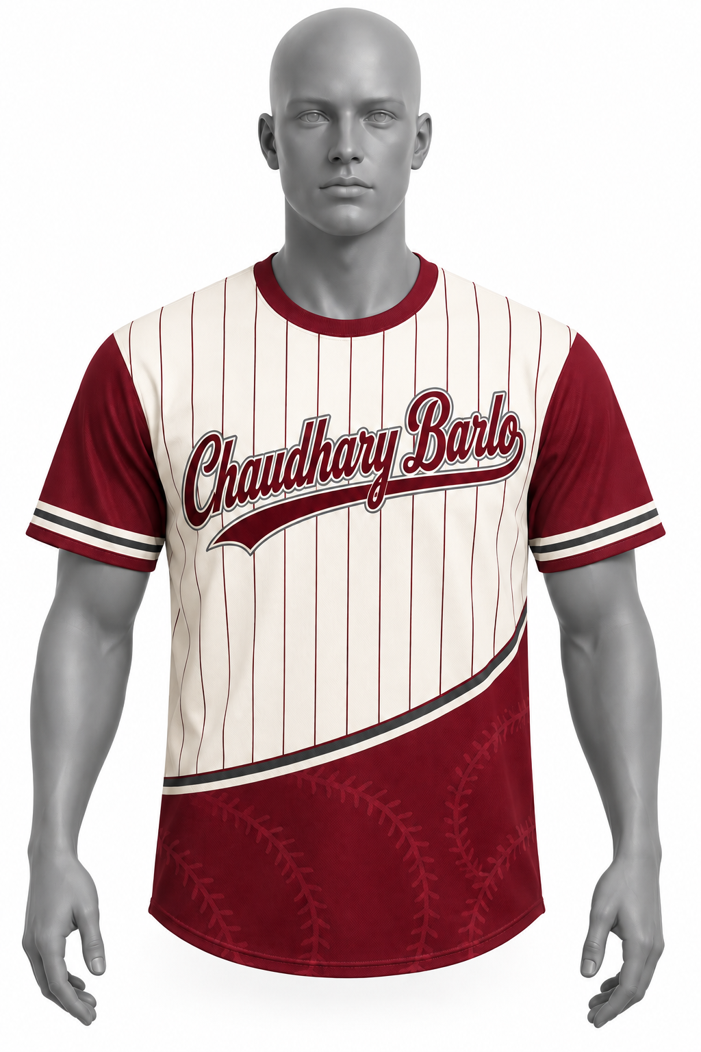 Custom Cream & Burgundy Sublimated Baseball Jersey – Chaudhary Barlo image 4