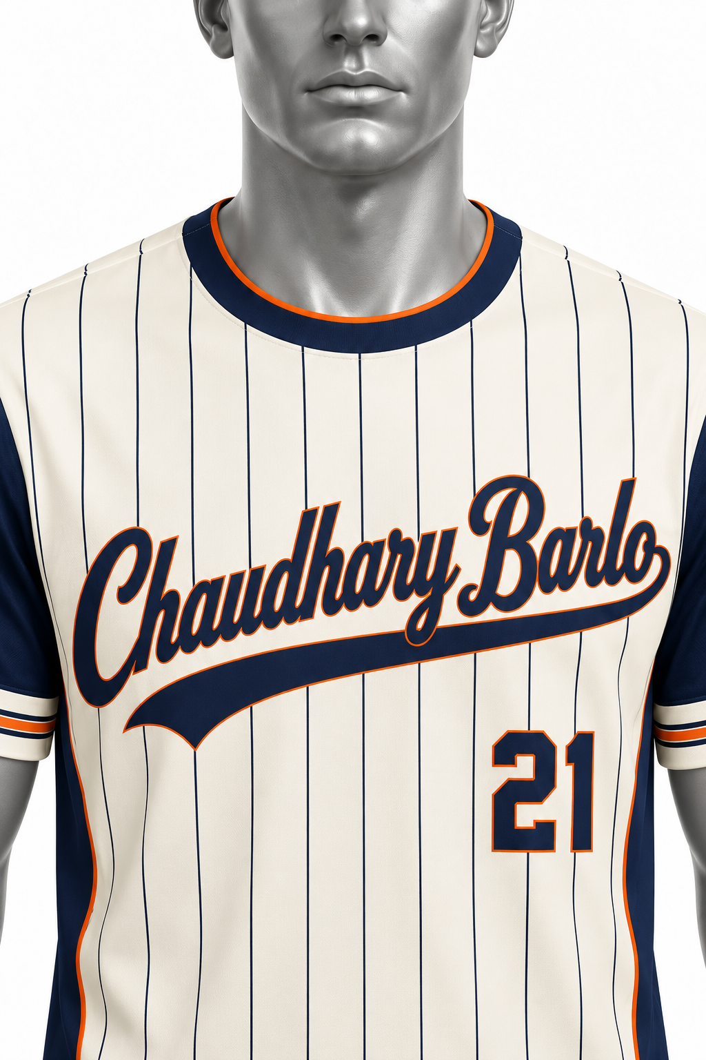 Custom Cream & Navy Pinstripe Sublimated Baseball Jersey – Chaudhary Barlo image 3