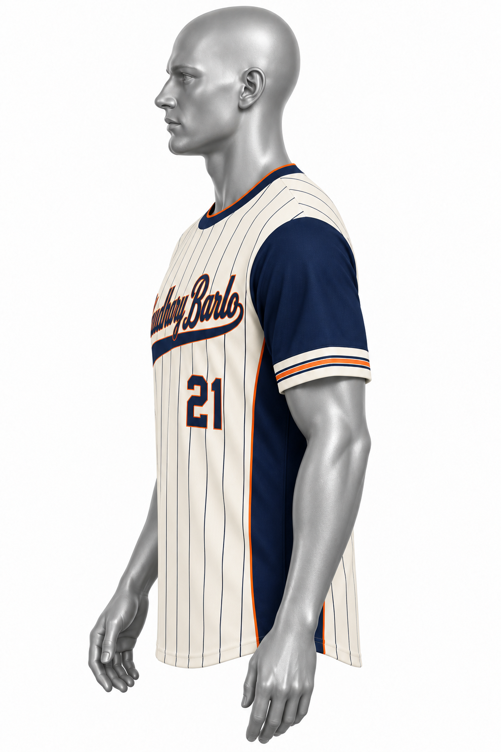 Custom Cream & Navy Pinstripe Sublimated Baseball Jersey – Chaudhary Barlo image 4