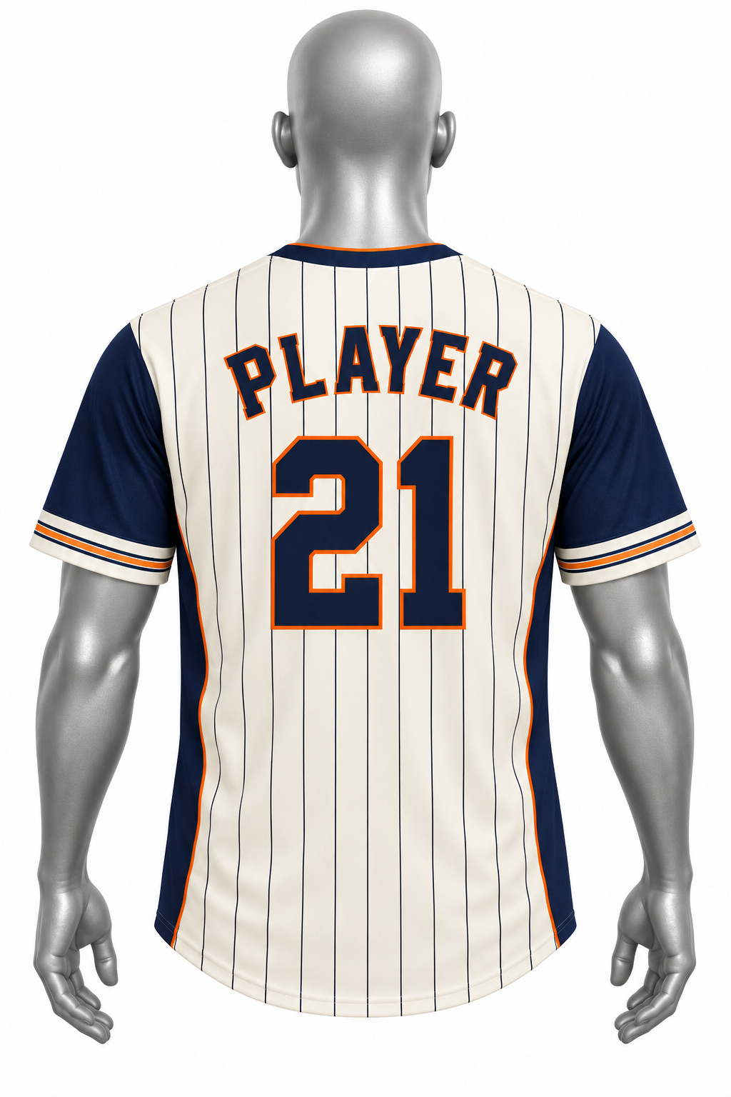 Custom Cream & Navy Pinstripe Sublimated Baseball Jersey – Chaudhary Barlo image 5