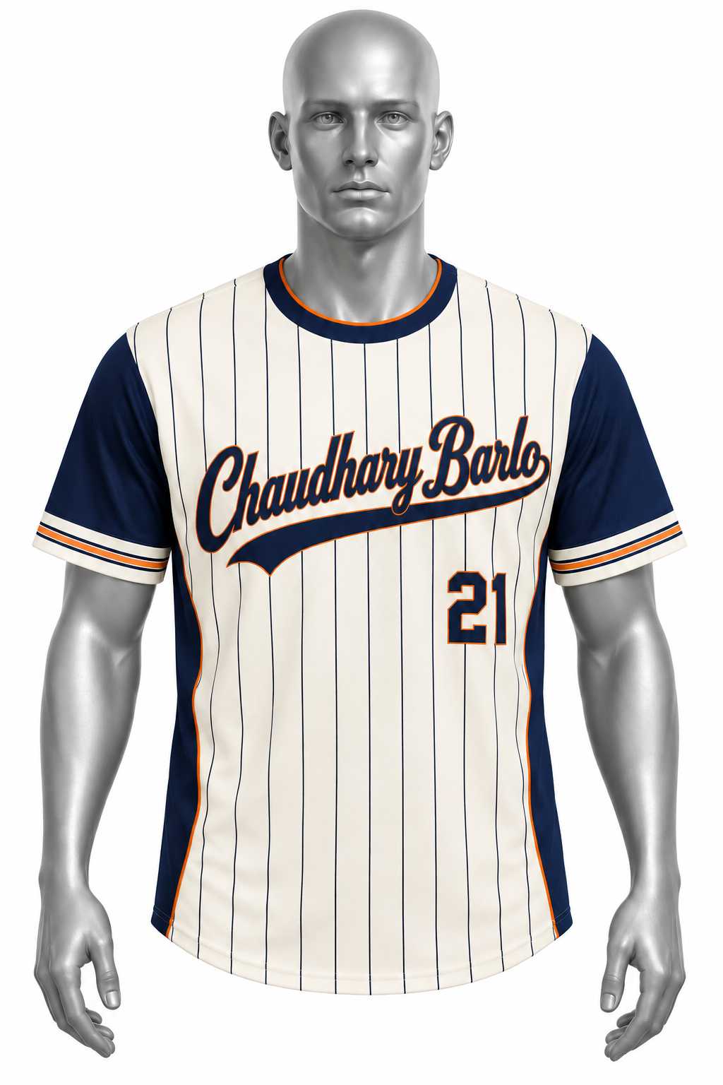 Custom Cream & Navy Pinstripe Sublimated Baseball Jersey – Chaudhary Barlo image 6
