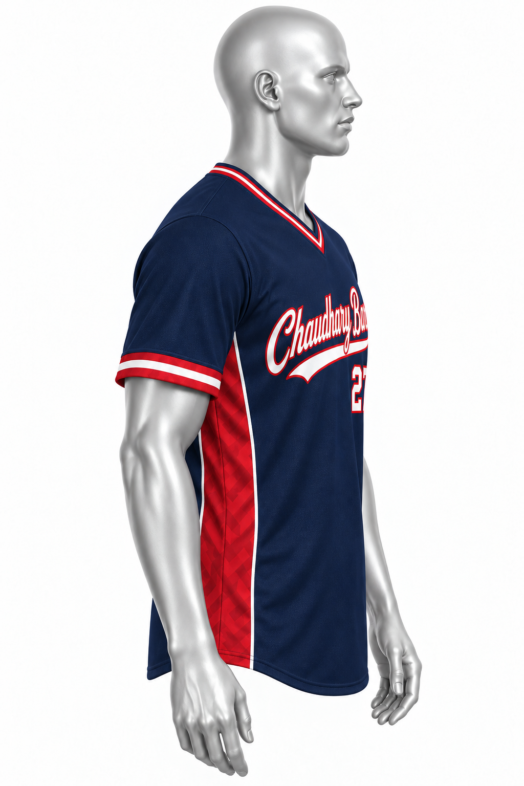 Custom Navy & Red V-Neck Sublimated Baseball Jersey – Chaudhary Barlo image 3