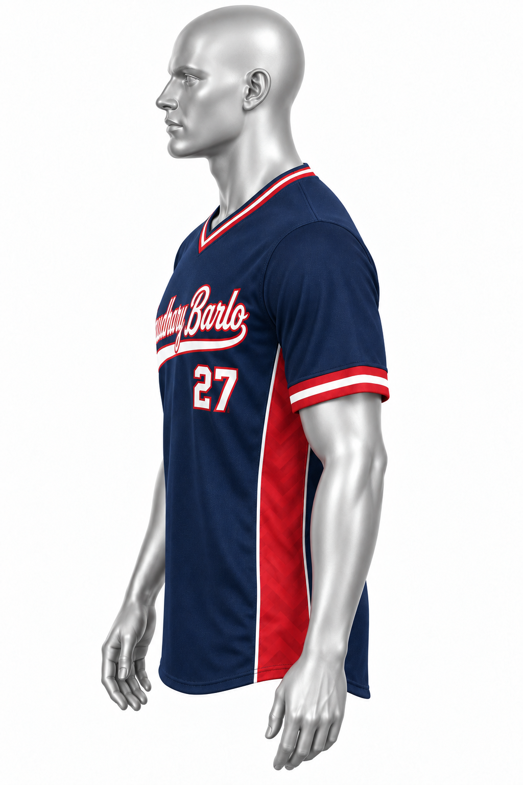 Custom Navy & Red V-Neck Sublimated Baseball Jersey – Chaudhary Barlo image 4