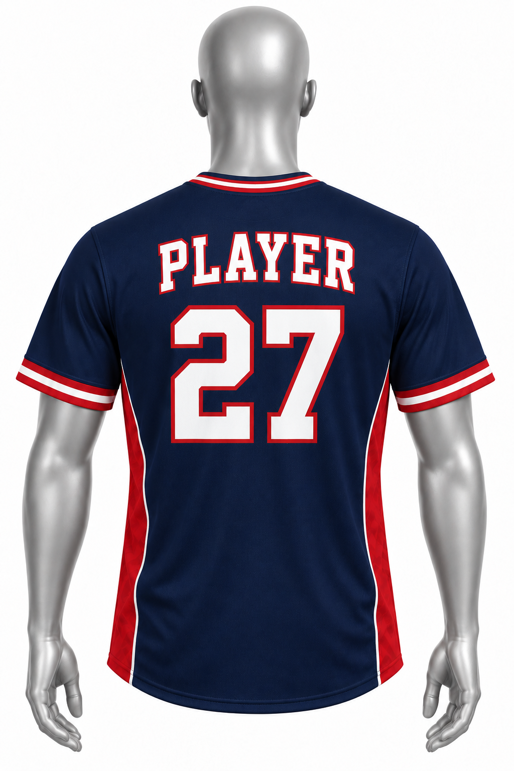 Custom Navy & Red V-Neck Sublimated Baseball Jersey – Chaudhary Barlo image 5
