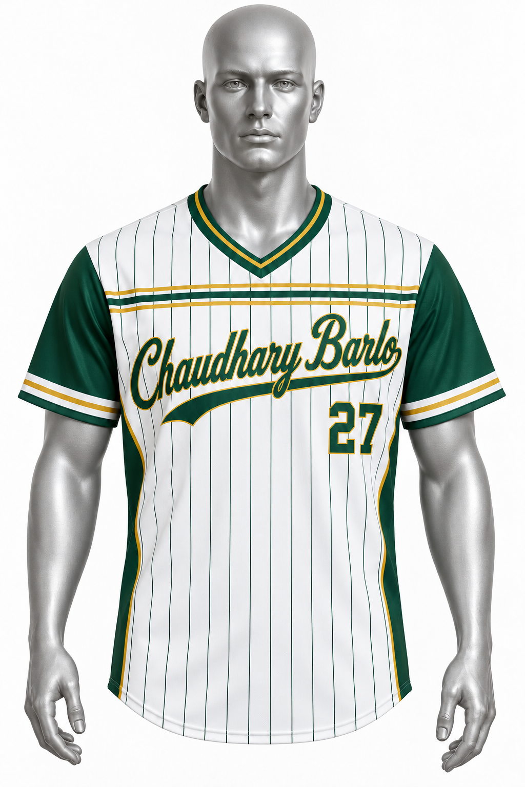 Custom White & Green V-Neck Sublimated Baseball Jersey – Chaudhary Barlo image 4