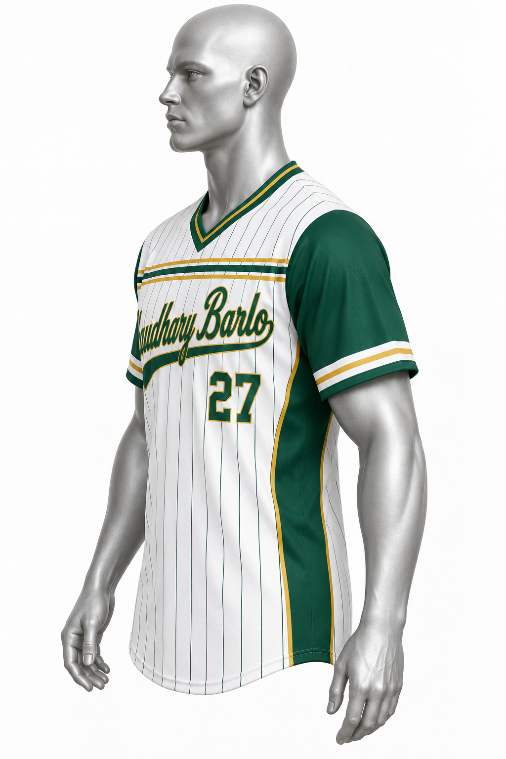 Custom White & Green V-Neck Sublimated Baseball Jersey – Chaudhary Barlo image 5