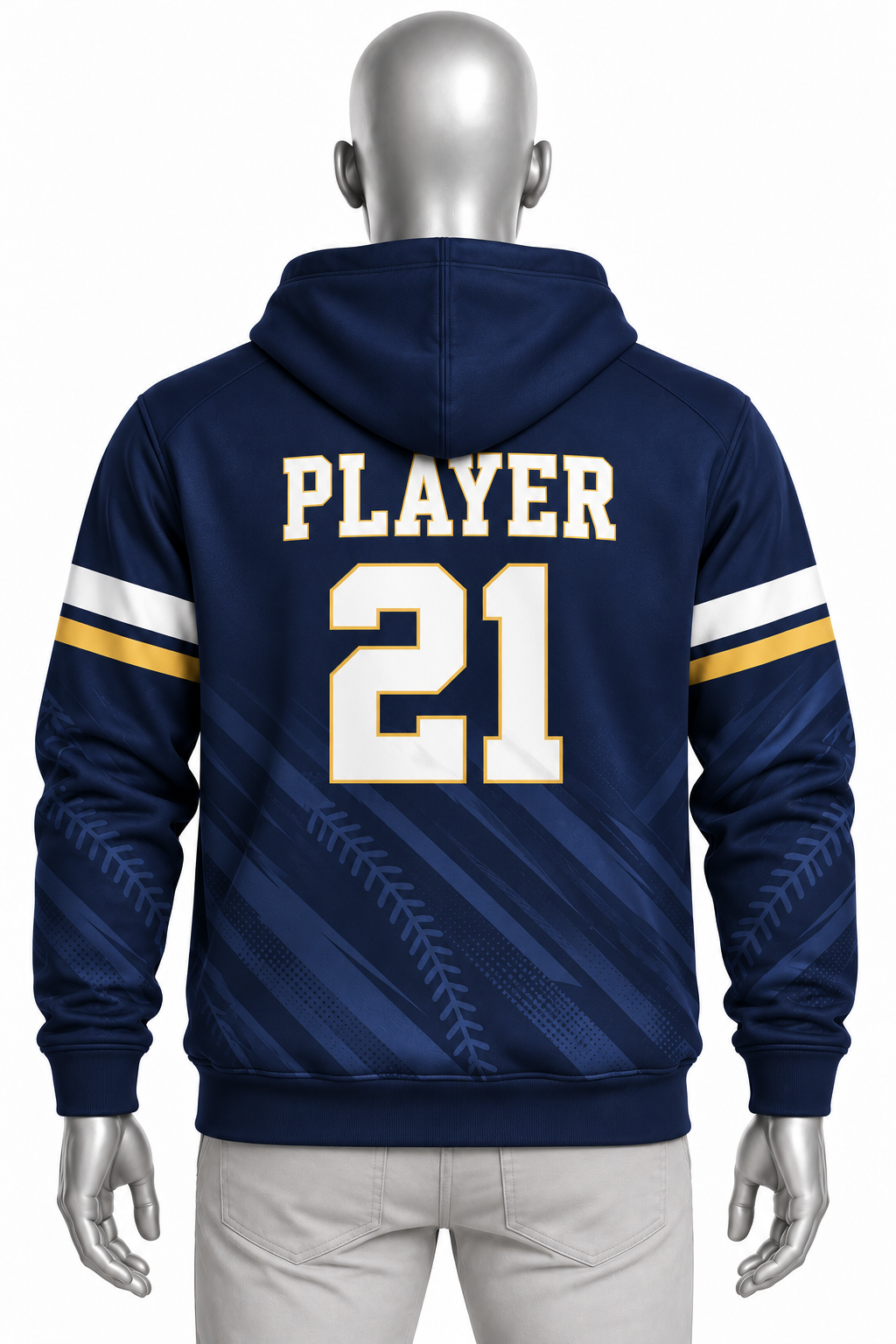 Custom Sublimated Baseball Hoodie – Navy White & Gold | Chaudhary Barlo image 6