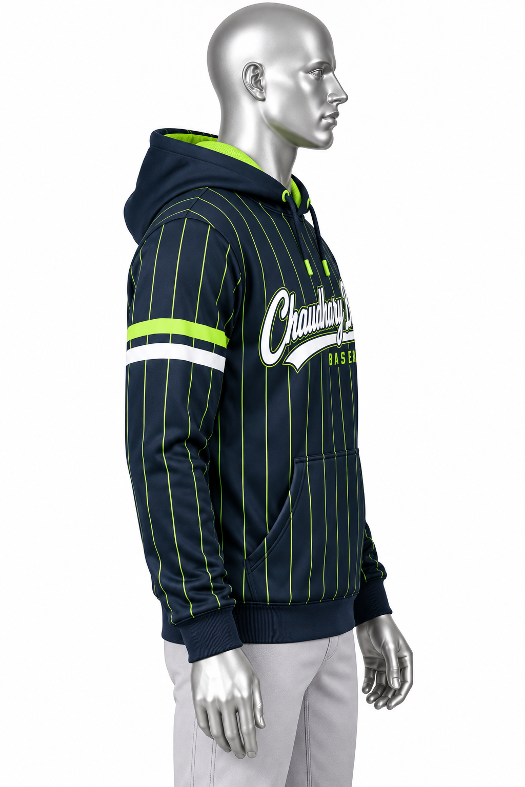 Custom Navy & Lime Pinstripe Baseball Hoodie – Chaudhary Barlo image 3
