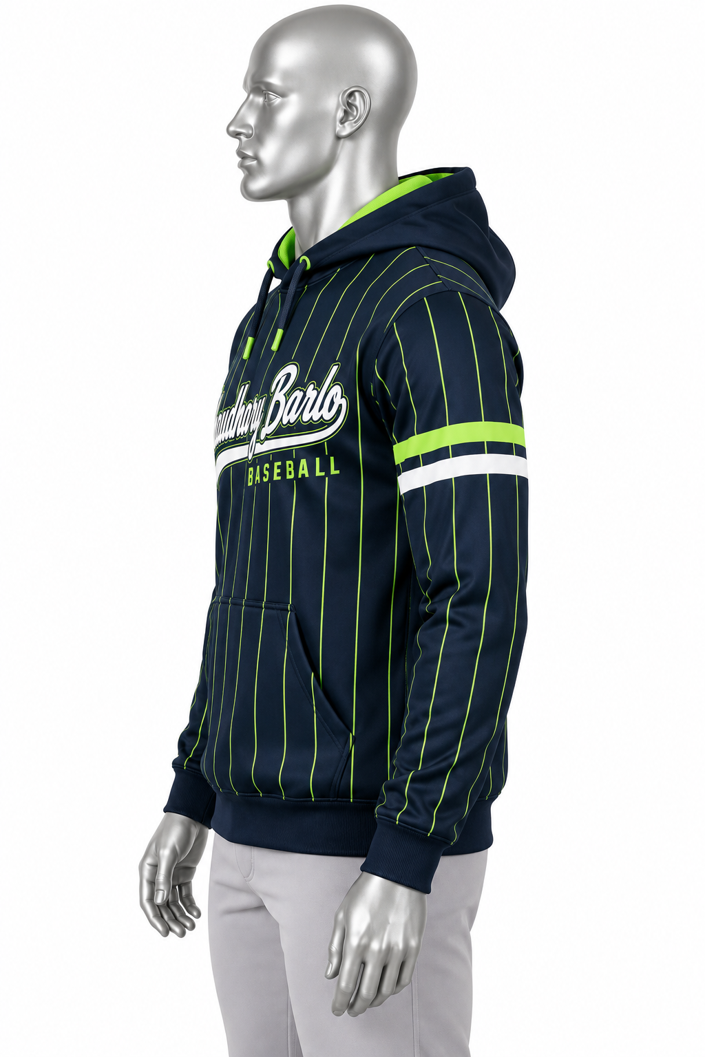 Custom Navy & Lime Pinstripe Baseball Hoodie – Chaudhary Barlo image 4