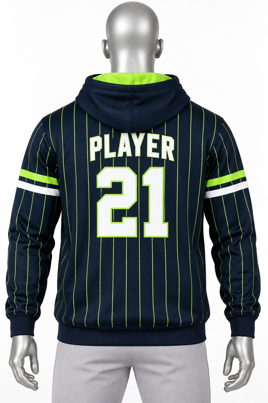 Custom Navy & Lime Pinstripe Baseball Hoodie – Chaudhary Barlo image 5