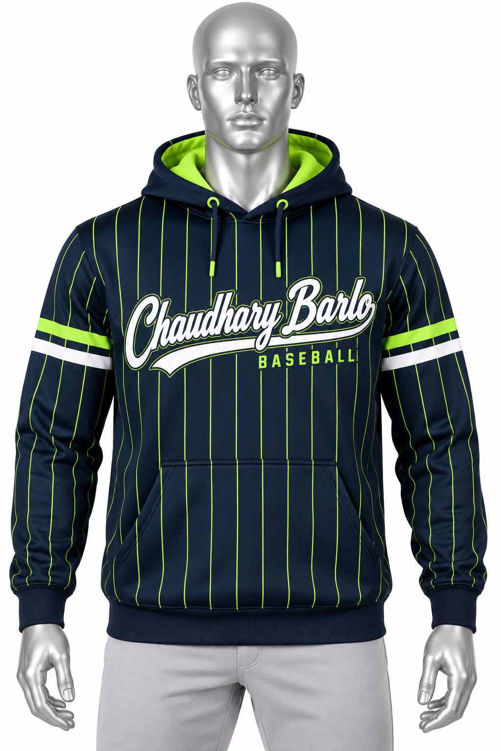Custom Navy & Lime Pinstripe Baseball Hoodie – Chaudhary Barlo image 6