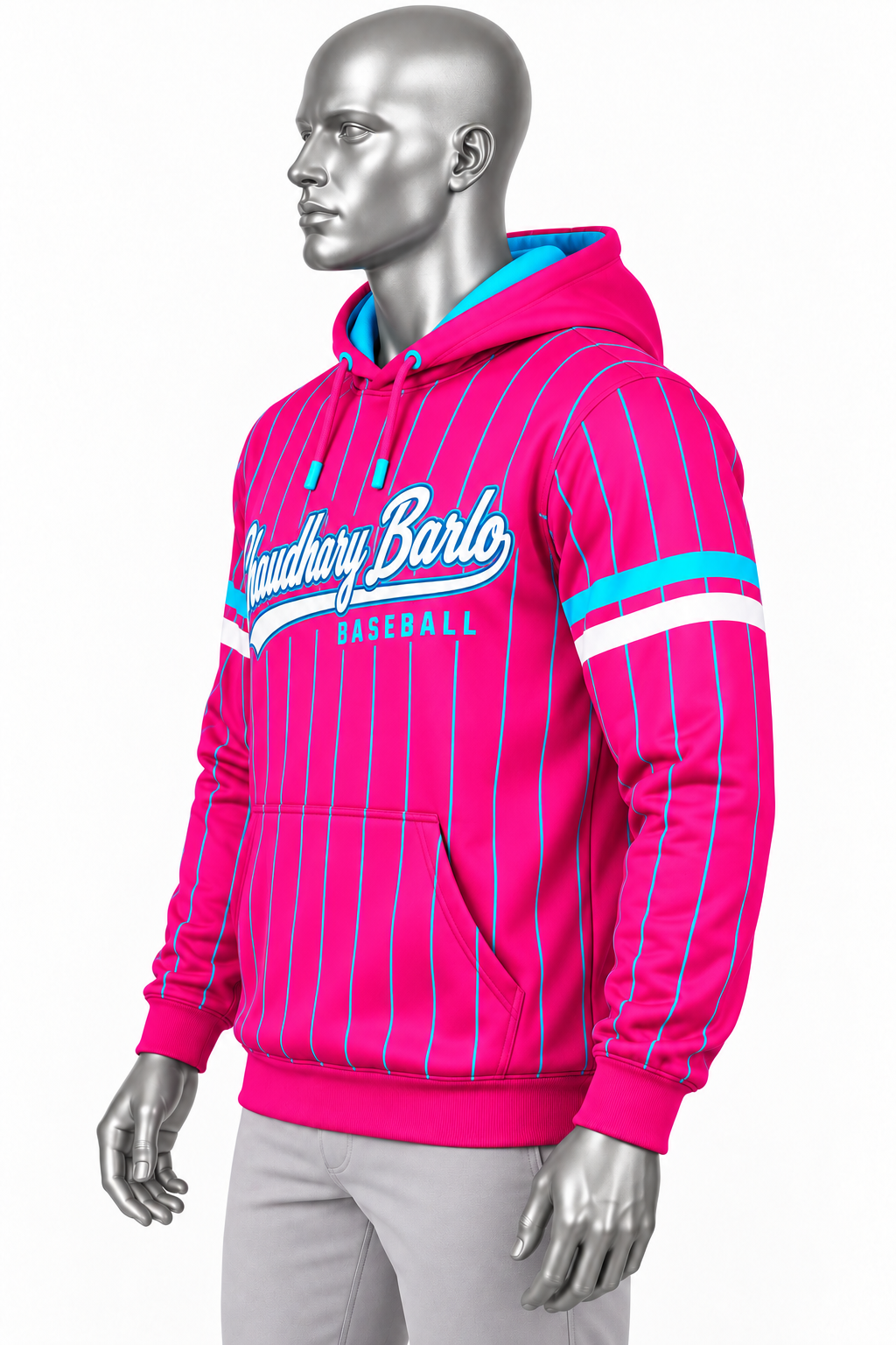 Custom Pink & Cyan Pinstripe Baseball Hoodie – Chaudhary Barlo