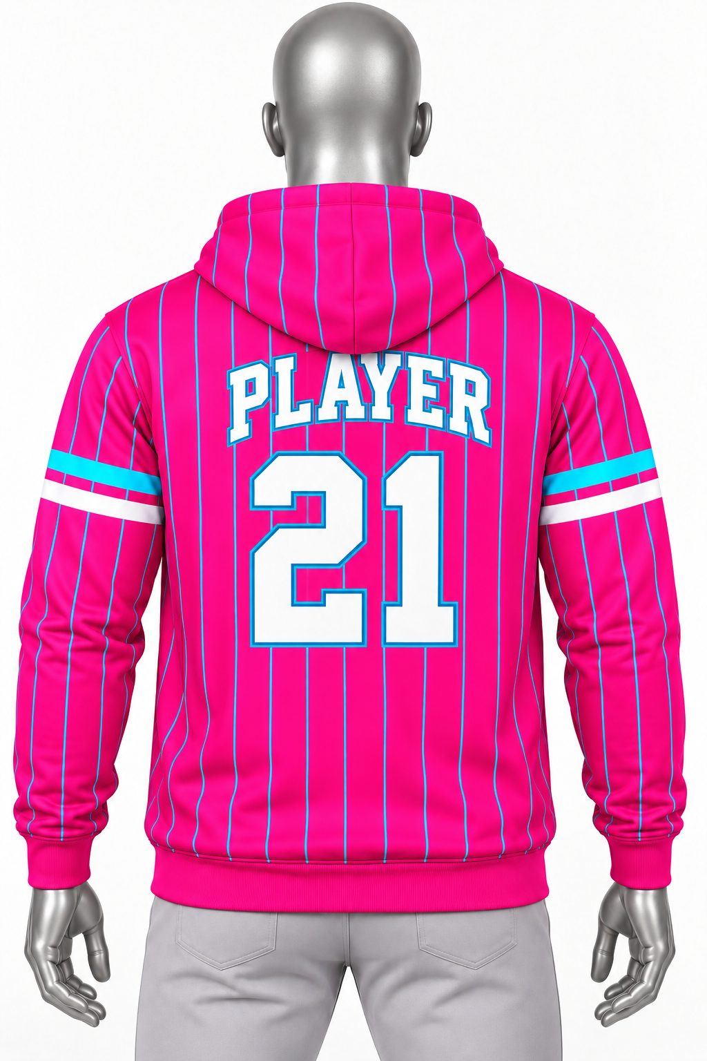 Custom Pink & Cyan Pinstripe Baseball Hoodie – Chaudhary Barlo image 4