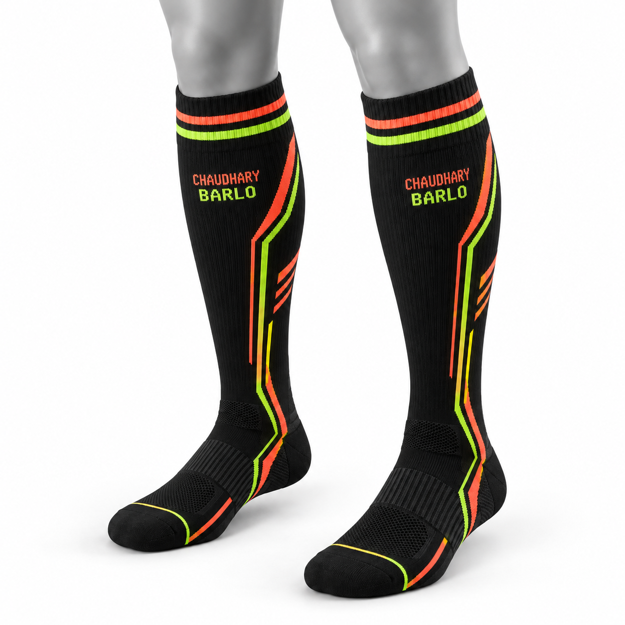 Custom Black & Neon Knee-High Baseball Socks – Chaudhary Barl image 2