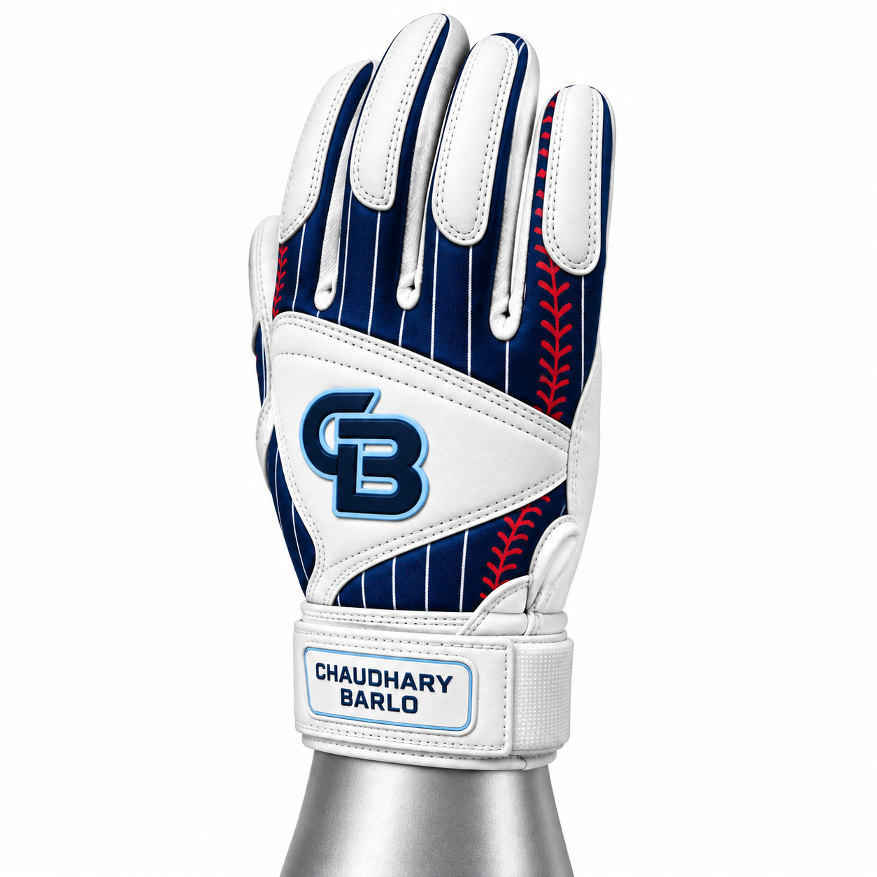 Custom Navy Pinstripe Leather Baseball Batting Gloves – Chaudhary Barlo image 2