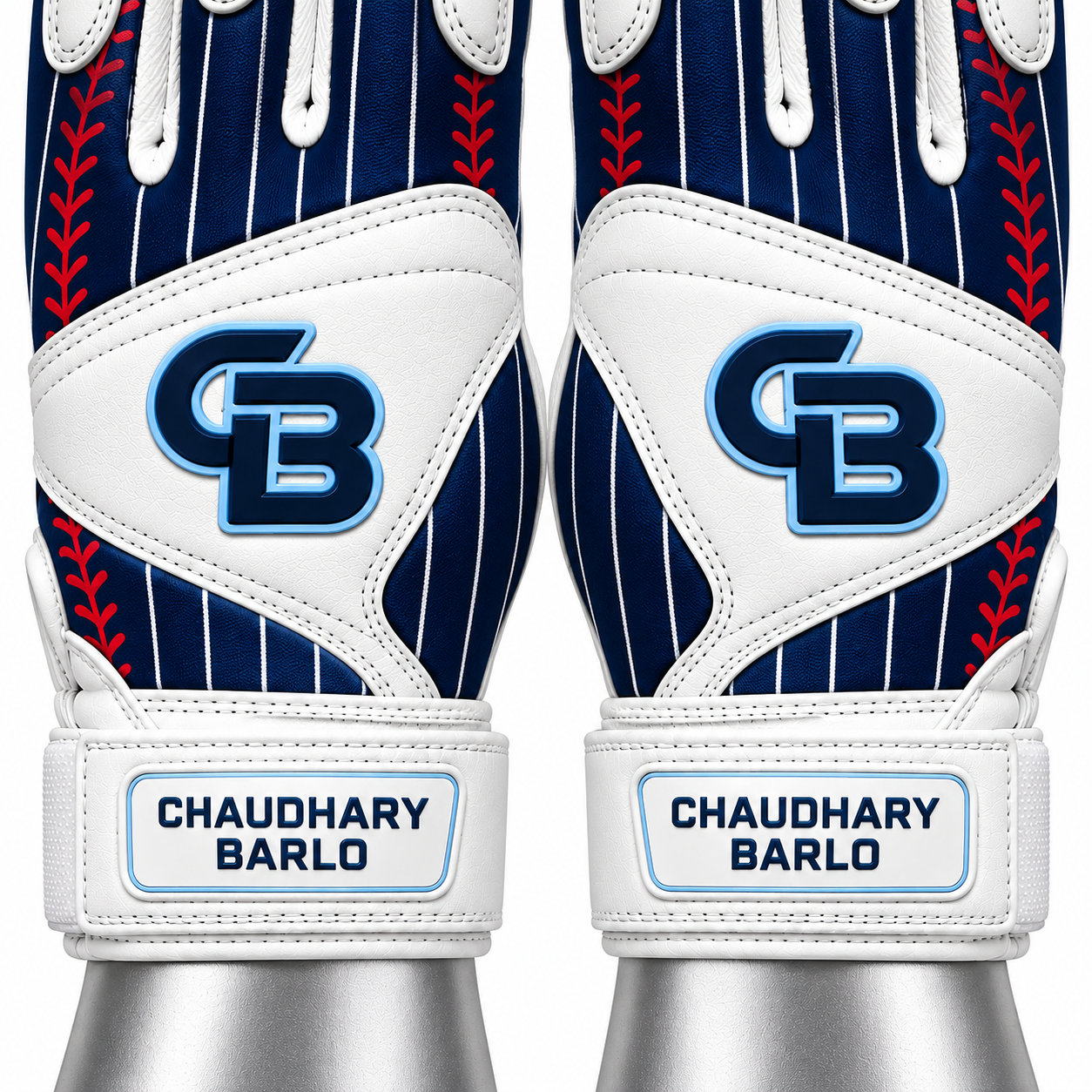Custom Navy Pinstripe Leather Baseball Batting Gloves – Chaudhary Barlo image 3