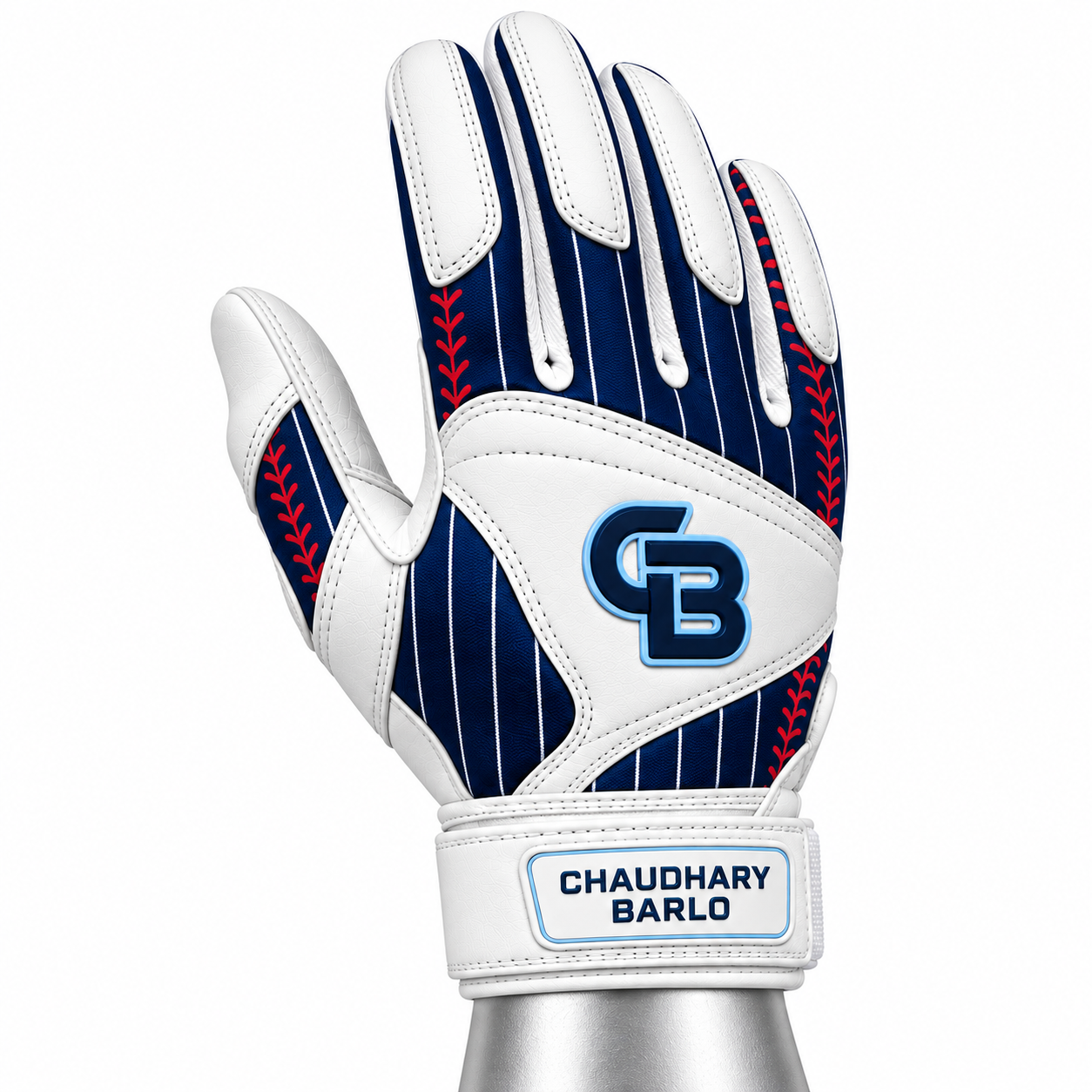 Custom Navy Pinstripe Leather Baseball Batting Gloves – Chaudhary Barlo image 4