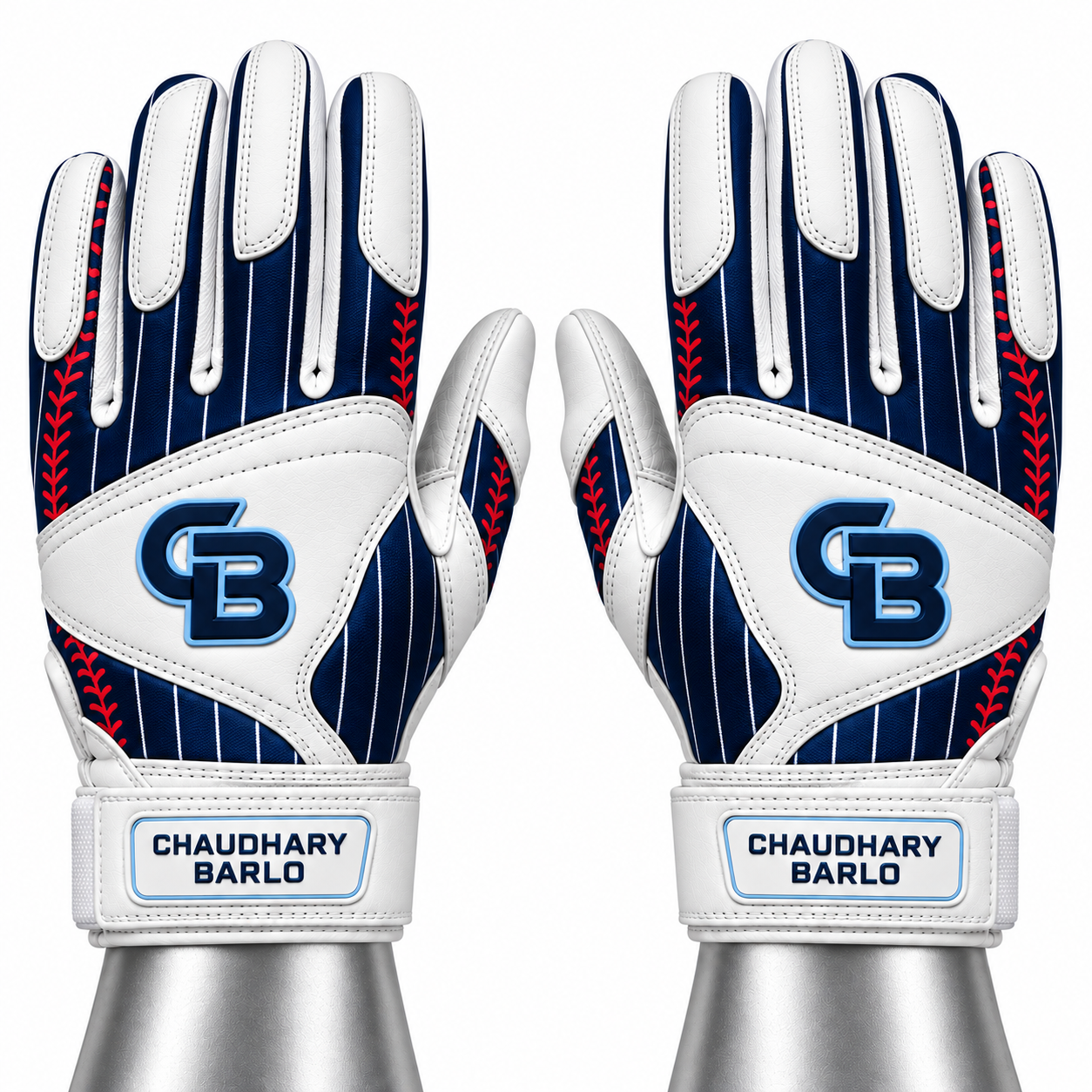 Custom Navy Pinstripe Leather Baseball Batting Gloves – Chaudhary Barlo image 5