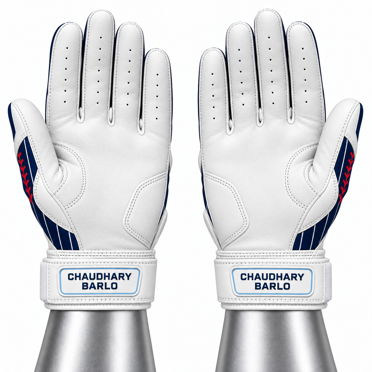 Custom Navy Pinstripe Leather Baseball Batting Gloves – Chaudhary Barlo image 6