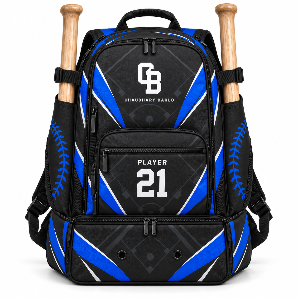 Custom Black & Royal Blue Sublimated Baseball Backpack – Chaudhary Barlo