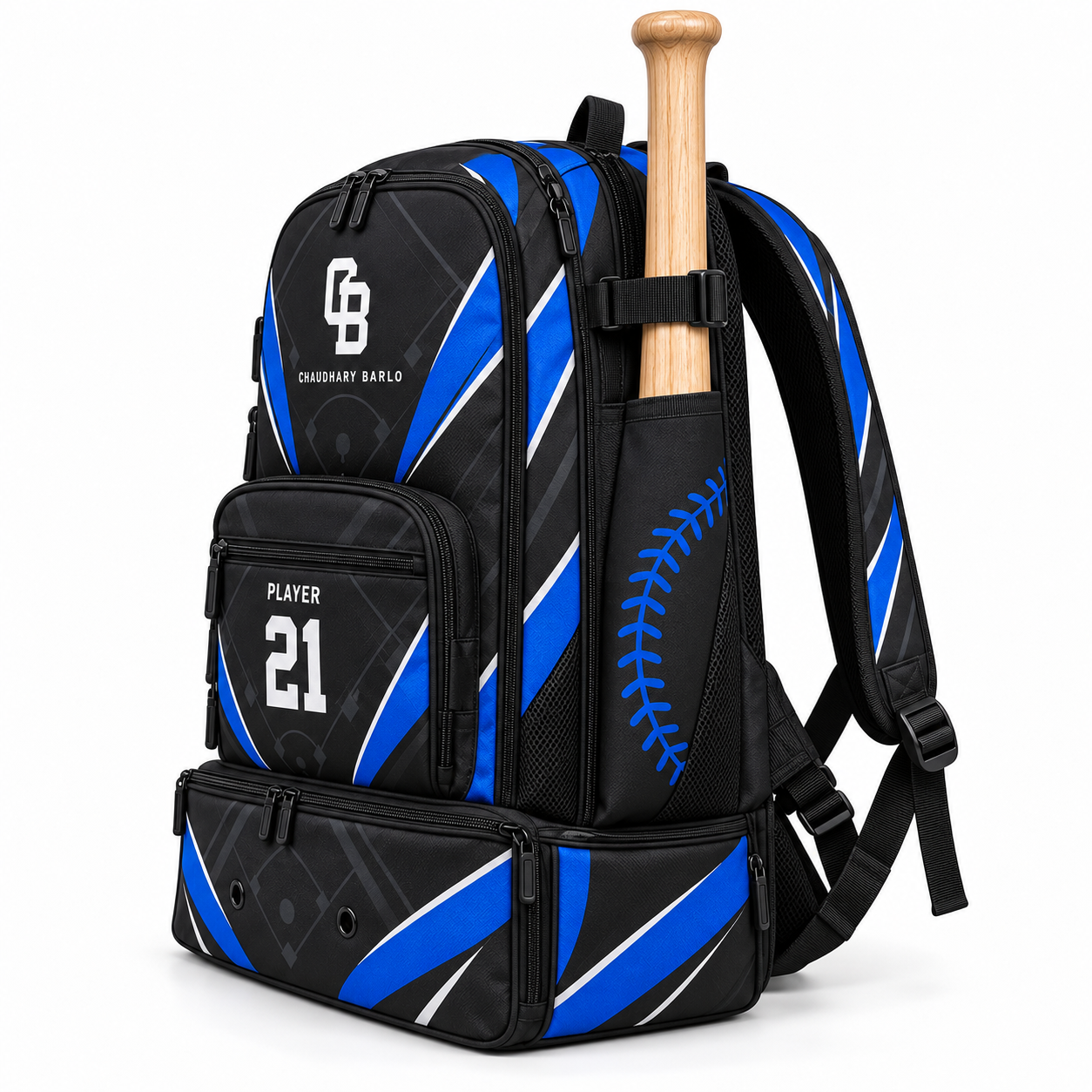 Custom Black & Royal Blue Sublimated Baseball Backpack – Chaudhary Barlo image 3