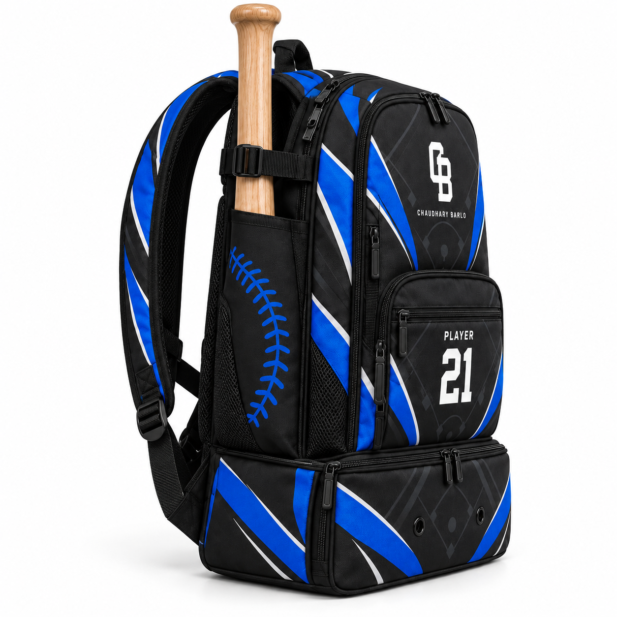 Custom Black & Royal Blue Sublimated Baseball Backpack – Chaudhary Barlo image 4