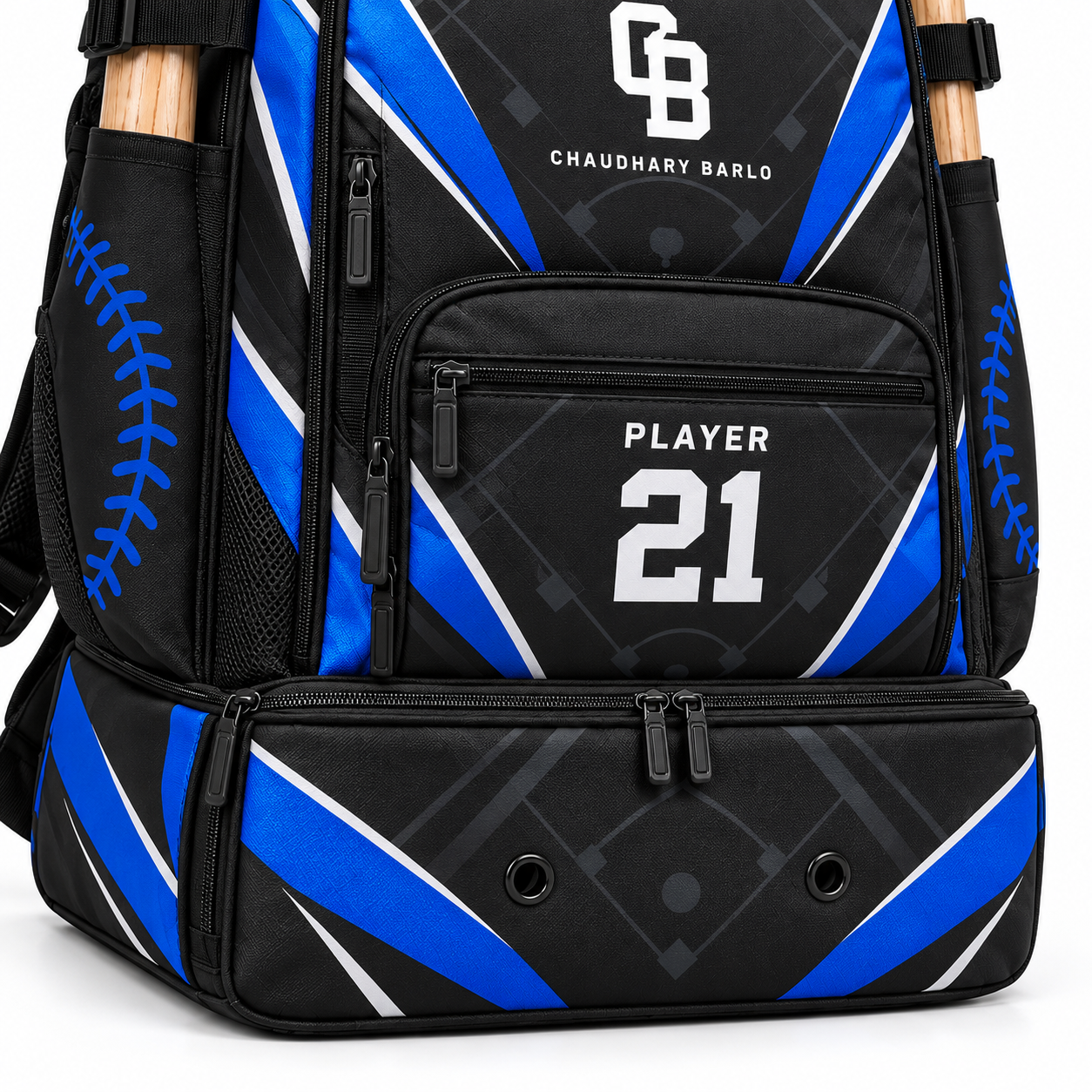 Custom Black & Royal Blue Sublimated Baseball Backpack – Chaudhary Barlo image 5