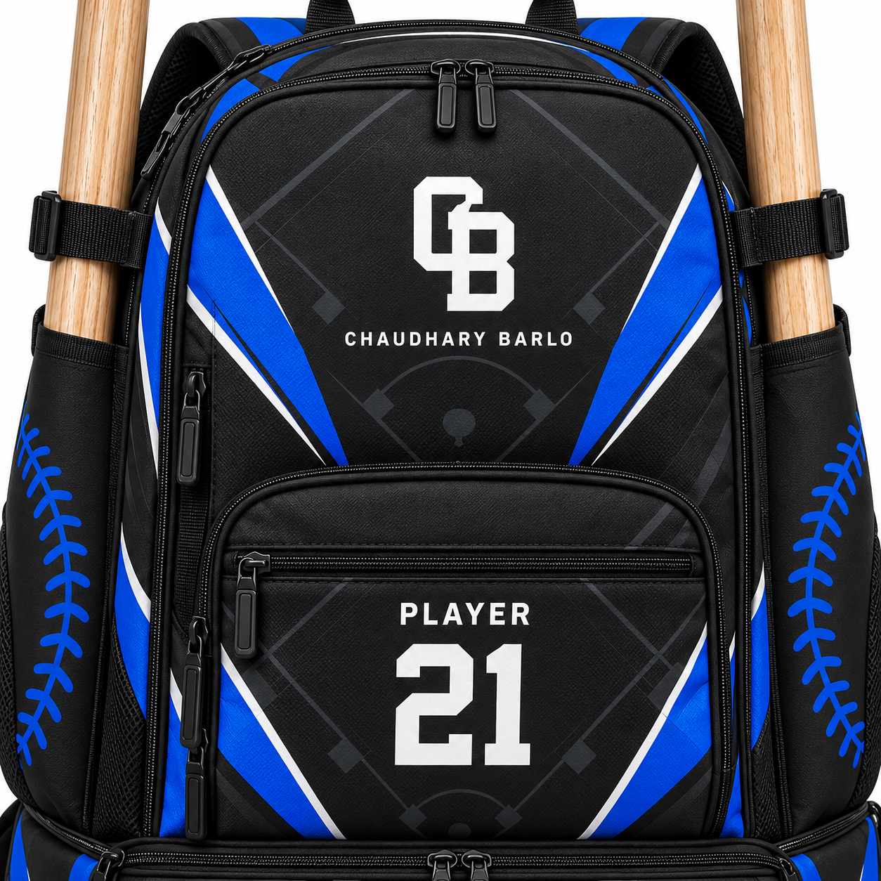 Custom Black & Royal Blue Sublimated Baseball Backpack – Chaudhary Barlo image 6