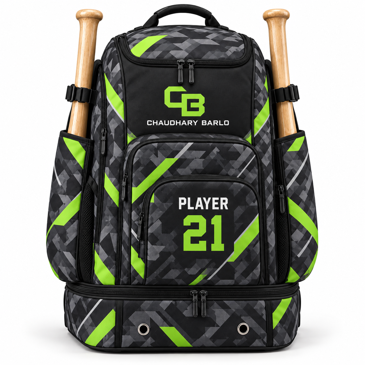 Custom Camo Baseball Backpack – Charcoal & Lime Green | Chaudhary Barlo image 5