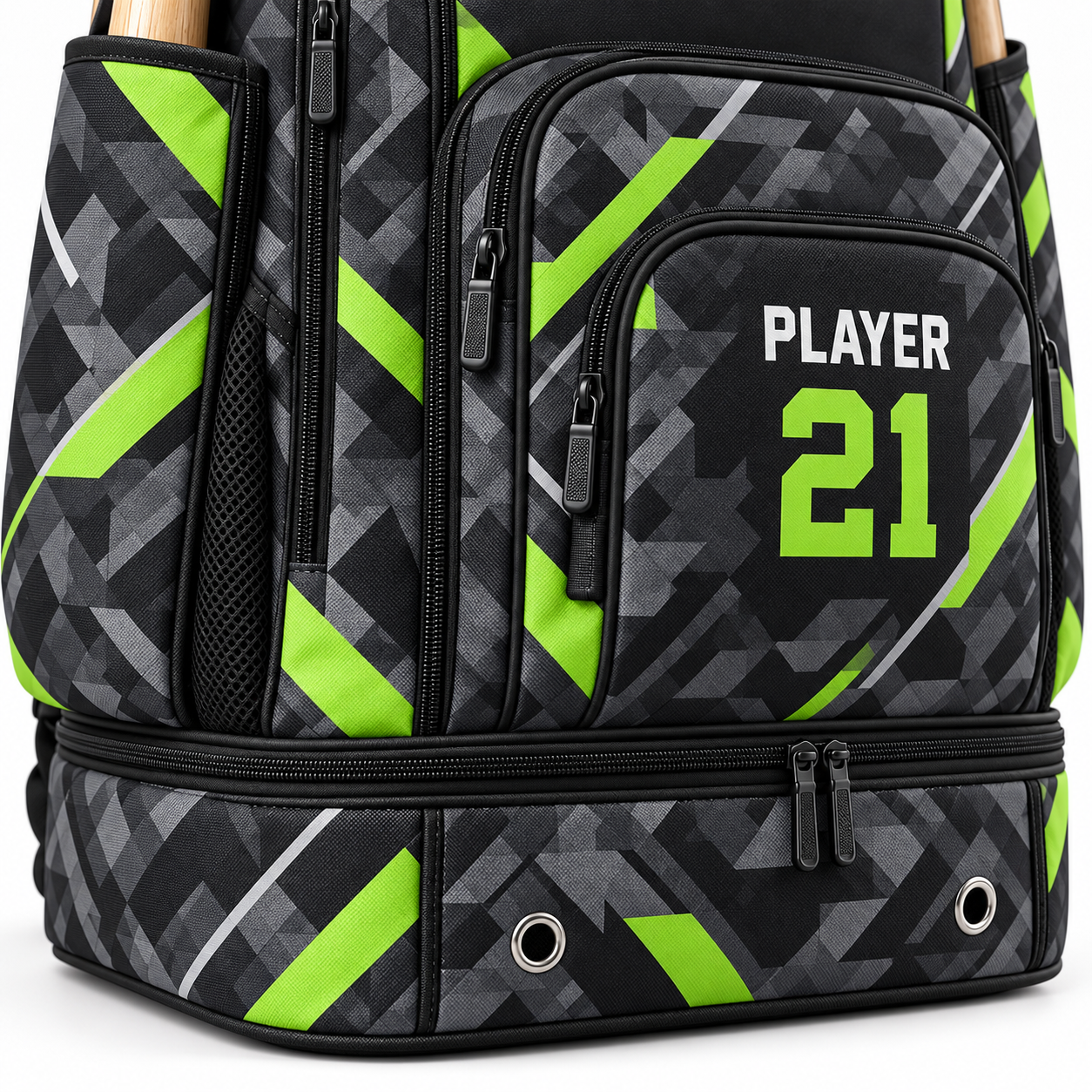 Custom Camo Baseball Backpack – Charcoal & Lime Green | Chaudhary Barlo image 6